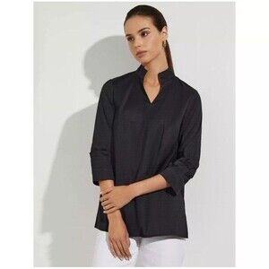 NWT Misook blouse XL women’s Ruched Sleeve Cotton black Tunic